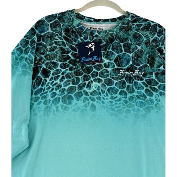 Bimini Bay Outfitters Turqoise Shirt  XL Turtle Pattern Fade Fishing NWT - Picture 4 of 10